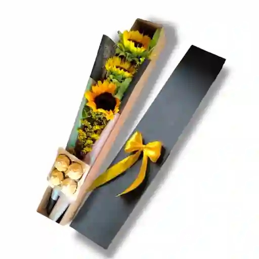 Caja De 3 Girasoles Y Chocolates