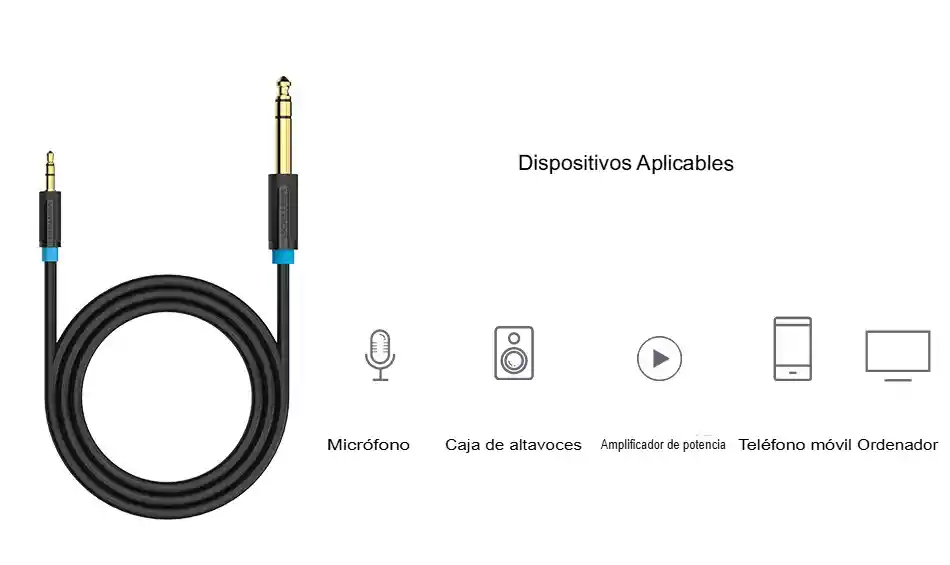 Cable Auxiliar Vention 3.5mm A 6.5mm Macho A Macho Audio