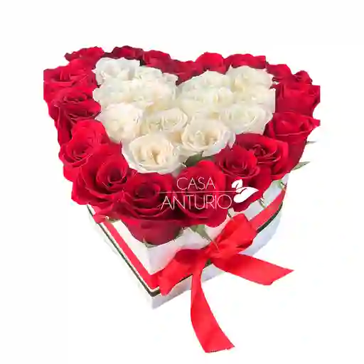 Arreglo Corazón En Rosas Rojas Y Blancas