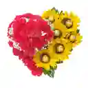 Corazón De Claveles, Girasoles, Perlas Y Chocolates