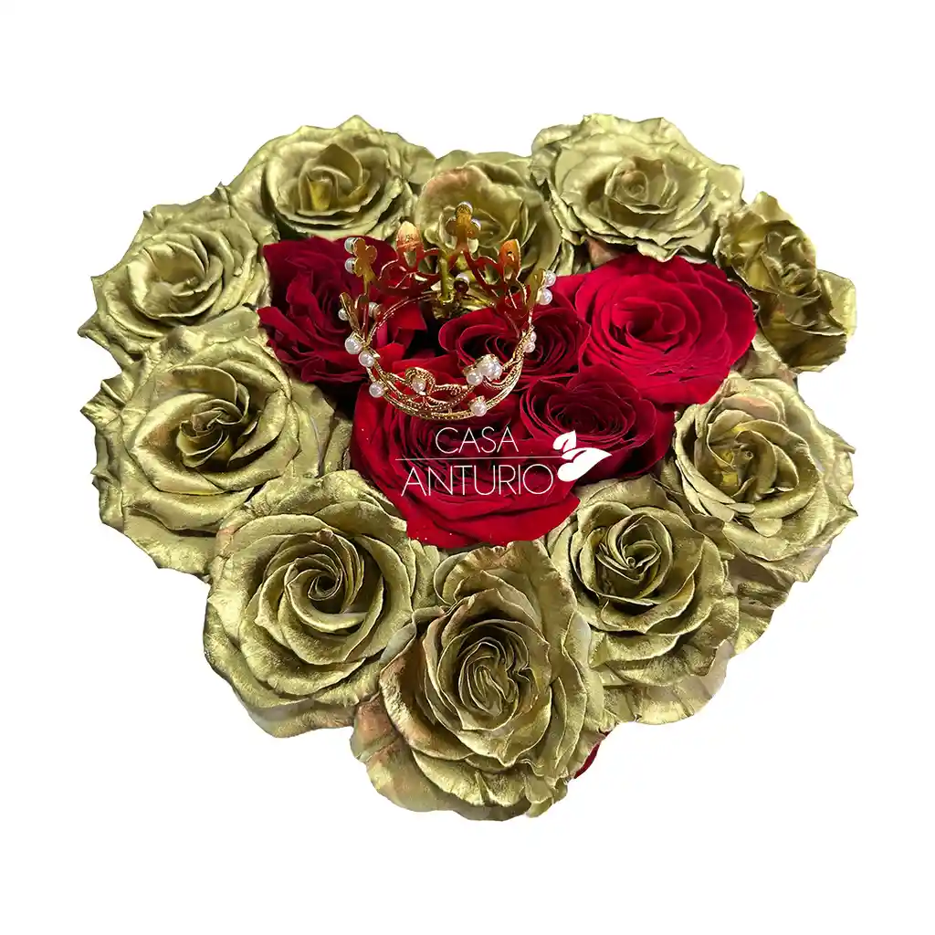 Corazón De Rosas Doradas Y Corona