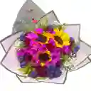 Bouquet De Rosas, Margaritas, Girasoles Y Follajes