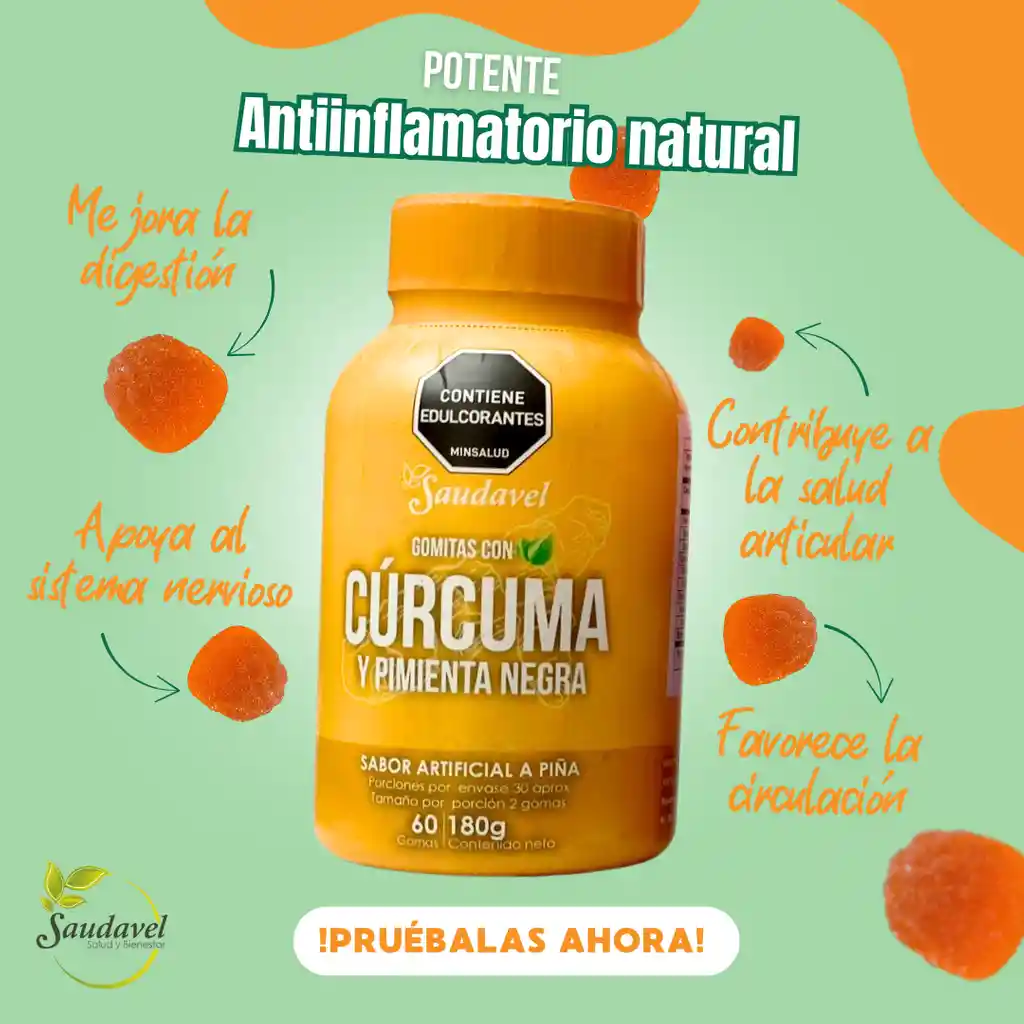 Gomitas Funcionales Saudavel Con Cúrcuma Y Pimienta Negra X 60u