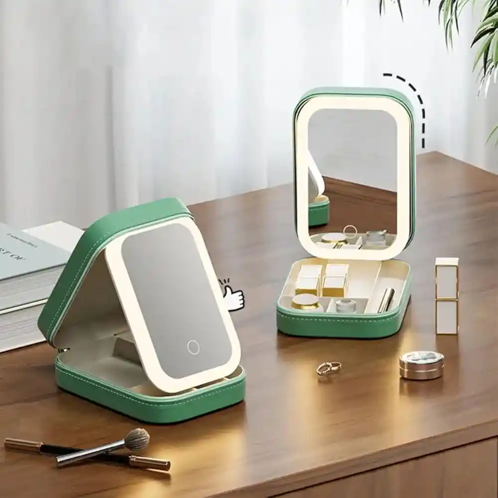 Joyero Cosmetiquera Organizador Luz Led Espejo Recargable
