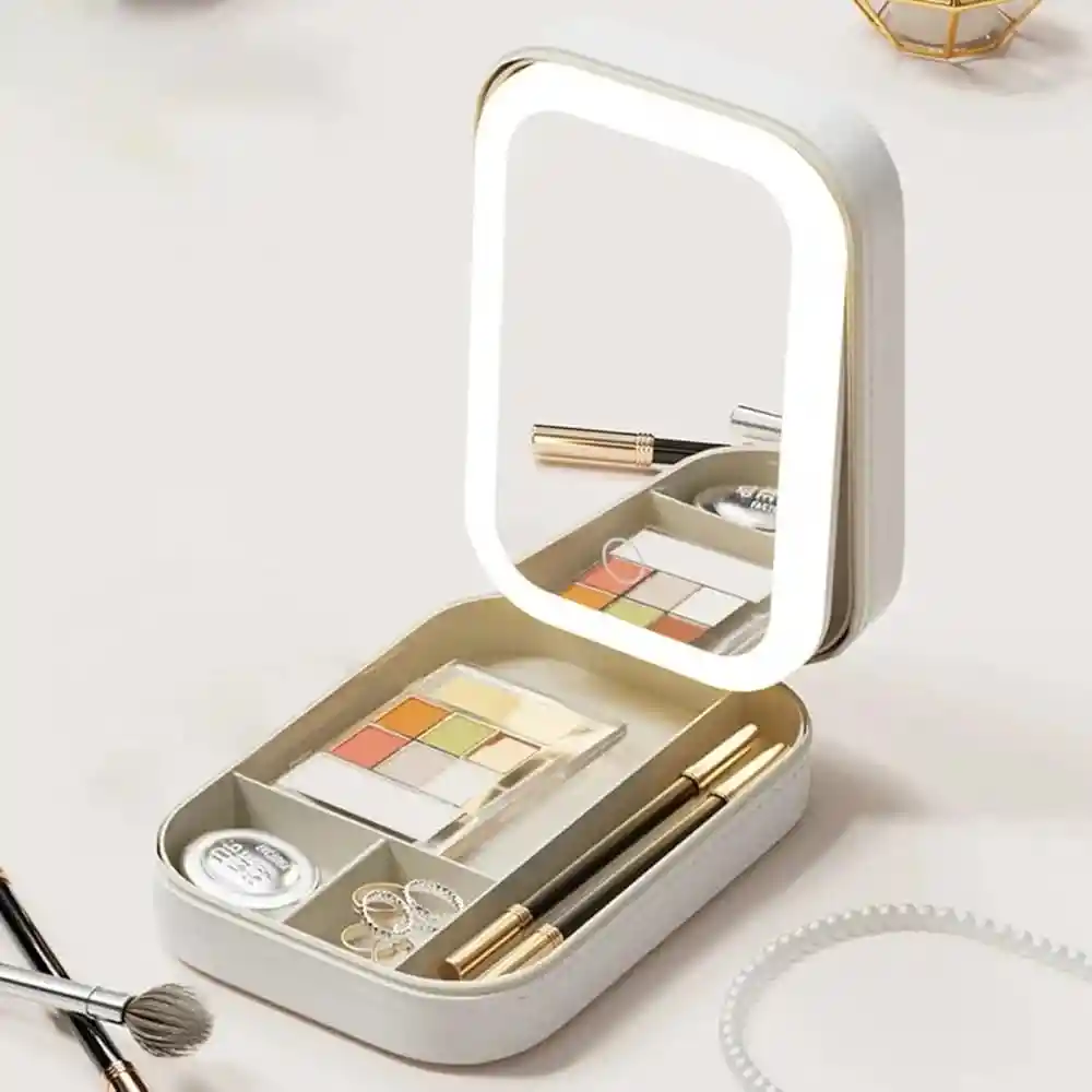 Joyero Cosmetiquera Organizador Luz Led Espejo Recargable