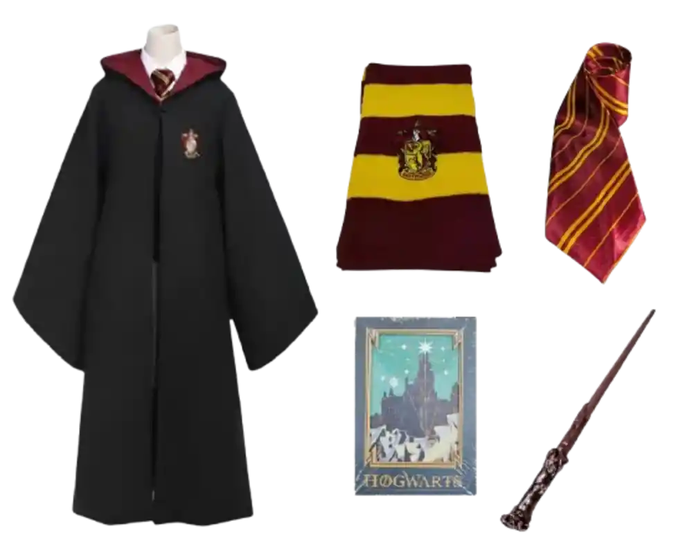 Disfraz Cosplay Harry Potter Gryffindor Capa + Bufanda + Varita + Corbata + Agenda Howarts