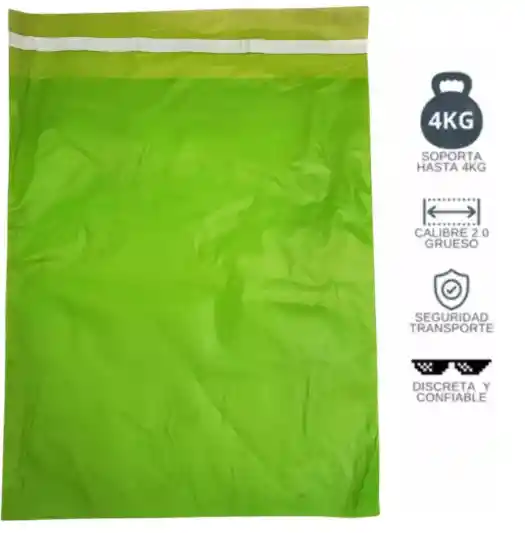 100 Bolsas Verde 20x28 Seguridad Lisa Mensajeria O Ecommerce