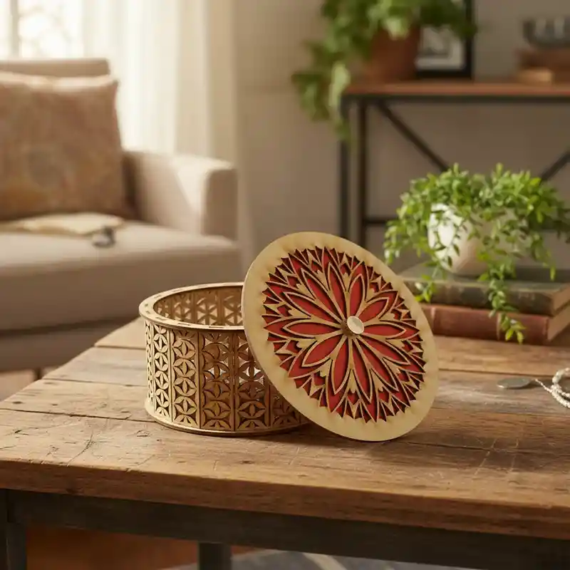 Caja Cilindrica De Madera Grande Roja