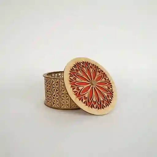 Caja Cilindrica De Madera Grande Roja