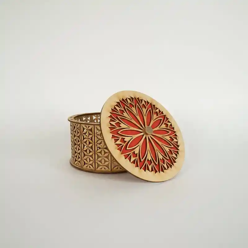 Caja Cilindrica De Madera Grande Roja