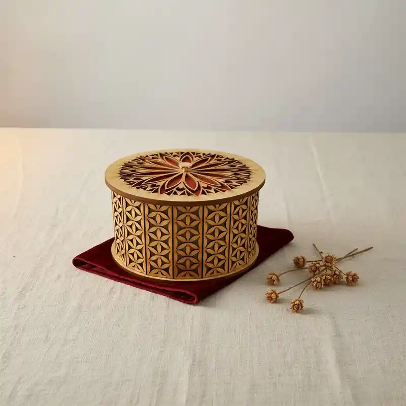 Caja Cilindrica De Madera Grande Roja