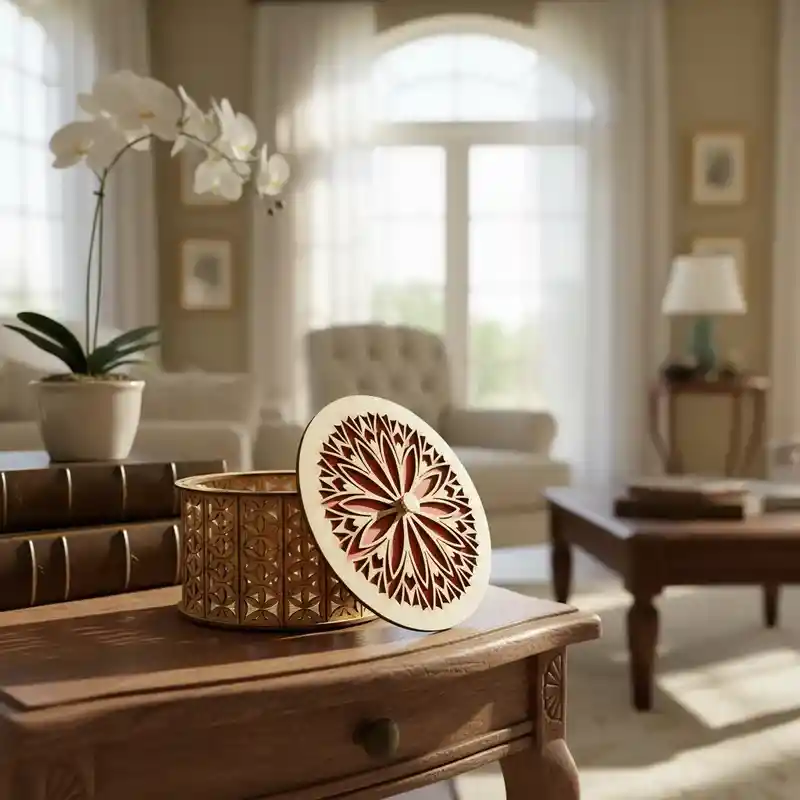 Caja Cilindrica De Madera Grande Roja