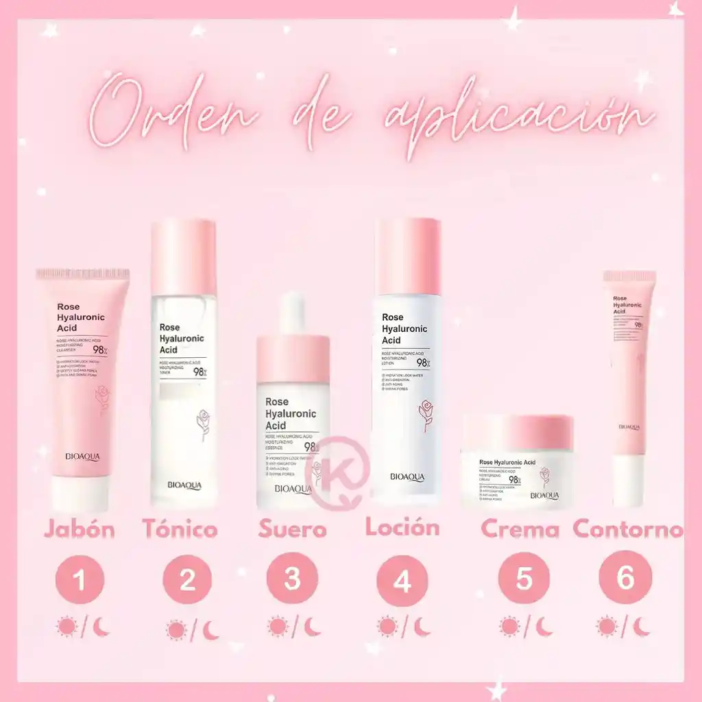 Bioaqua Kit Rosas Y Ácido Hialurónico Facial X 6 Antiedad