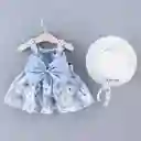 Vestido Floreado Para Bebe Niña 2 Piezas Sombrero Azul 9-12m