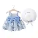 Vestido Floreado Para Bebe Niña 2 Piezas Sombrero Azul 9-12m