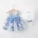 Vestido Floreado Para Bebe Niña 2 Piezas Sombrero Azul 9-12m