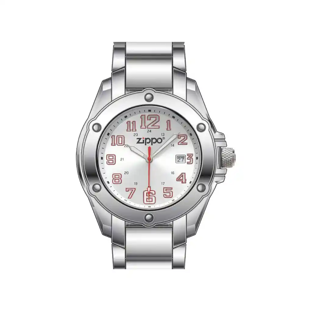 Reloj Zippo Deportivo Plateado Pulso En Acero