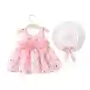 Vestido Floreado Para Bebe Niña 2 Piezas Sombrero Rosa 18-24 M