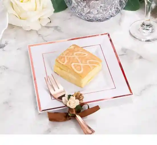 Platos Oro Rosa 16 Cms Cuadrado X 8 Unds