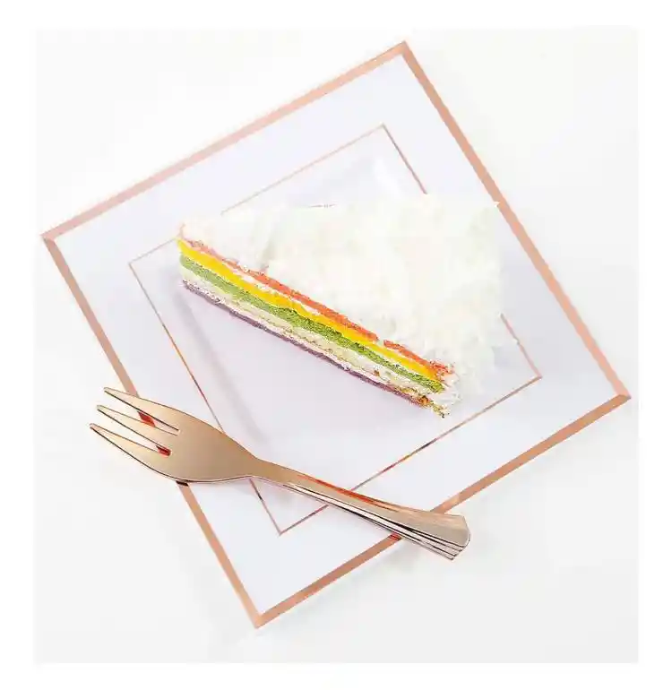 Platos Oro Rosa 16 Cms Cuadrado X 8 Unds