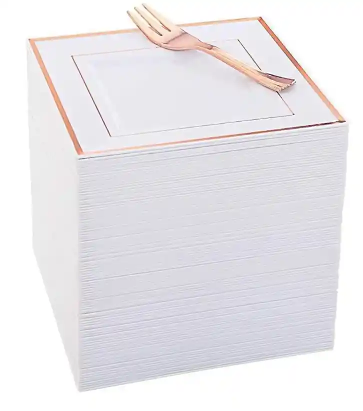 Platos Oro Rosa 16 Cms Cuadrado X 8 Unds