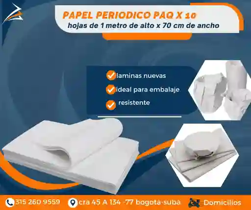 Periodico Blanco Nuevo Paquete X 10 Unidades De 70 Cm De Ancho X 1metro De Alto Empaque Y Embalaje