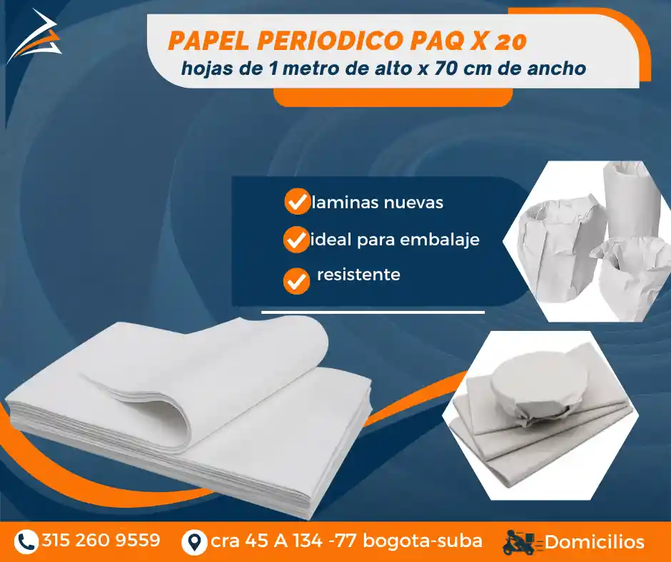 Periodico Blanco Nuevo Paquete X 20 Hojas De 1m De Alto X 70 Cm De Ancho Empaque Y Embalaje