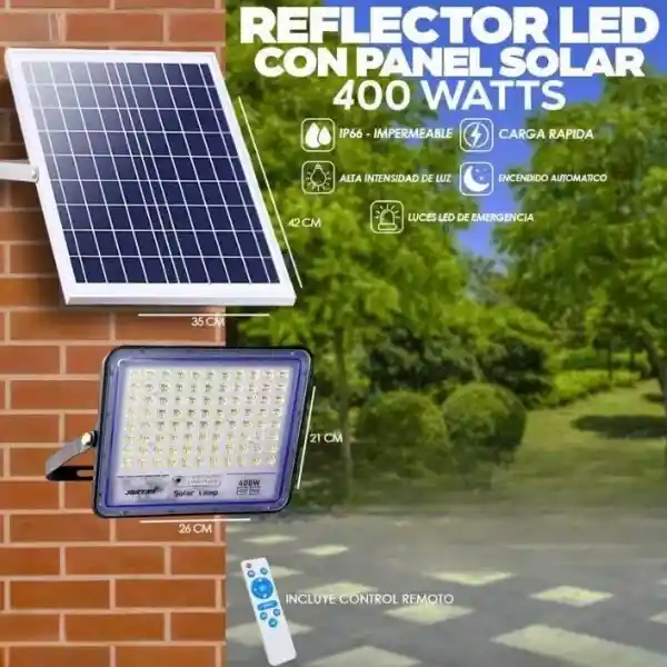 Reflector Solar Led 400w Panel Solar, Control Remoto, Potencia, Ahorro Lampara Luz Blanca