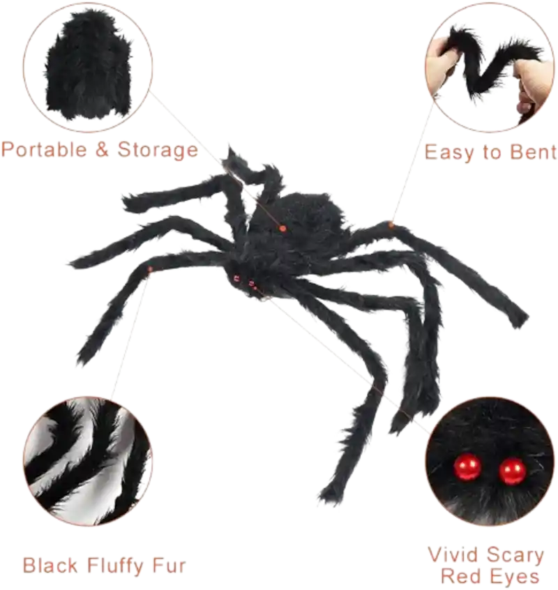 Araña 75 Cm + Telaraña 150 Cm Gigantes Decoracion Halloween
