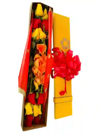 Sorpresa - Caja 12 Rosas Rojas Y Amarillas