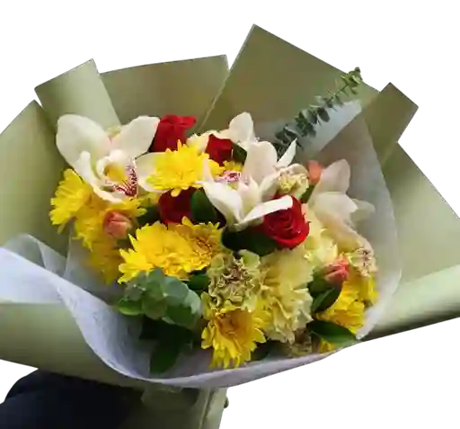 Amor Eterno Bouqueth De Rosas Rojas Y Flores Amarillas