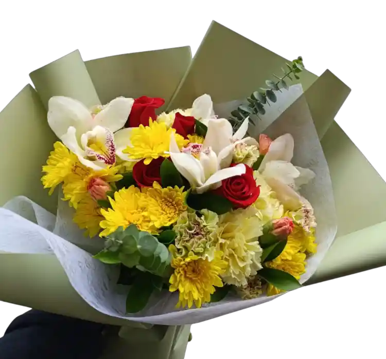 Amor Eterno Bouqueth De Rosas Rojas Y Flores Amarillas