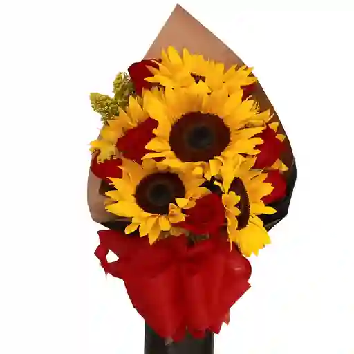 Bouquet 6 Rosas Y 6 Girasoles