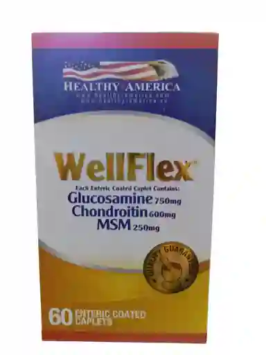 Wellflex, Glucosamine 750mg, Chondroitin 600 Mg, Msm 250 Mg X 60 Tabletas Healthy America