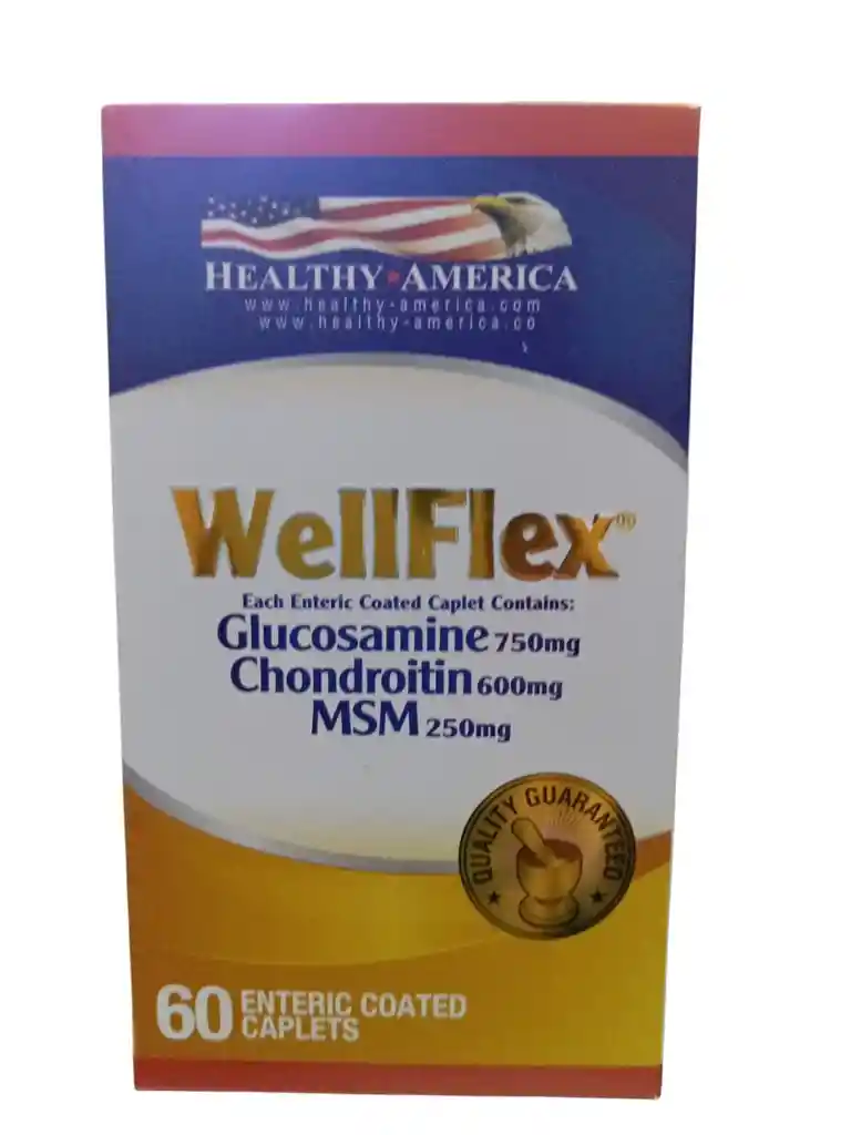 Wellflex, Glucosamine 750mg, Chondroitin 600 Mg, Msm 250 Mg X 60 Tabletas Healthy America