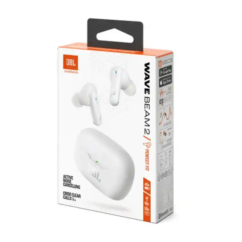 Audífonos Jbl Wave Beam 2 Bluetooth | Cancelación De Ruido, 40h De Batería, Blanco