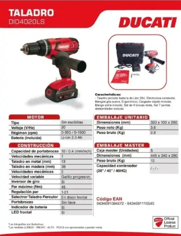 Taladro Percutor A Batería Ducati Did4020ls