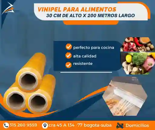 Vinipel Para Alimento O Cocina De 30 Cm De Alto X 200 Metros Para Empaque Y Embalaje