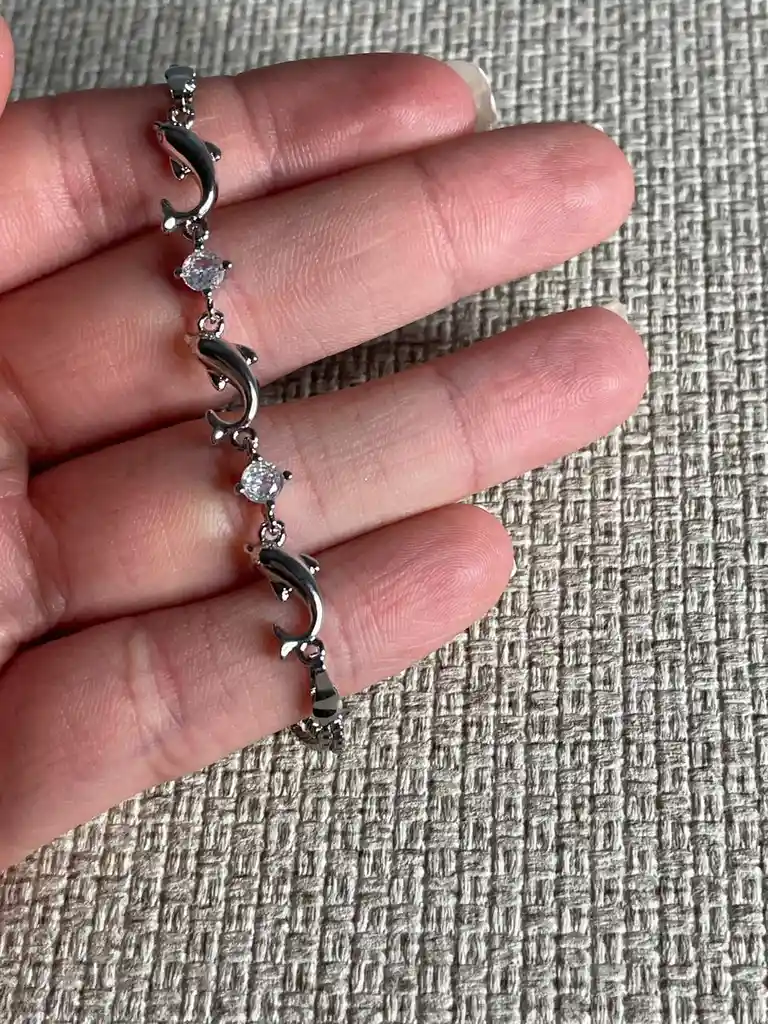 Pulsera Delfines En Rodio Y Circon Blanco