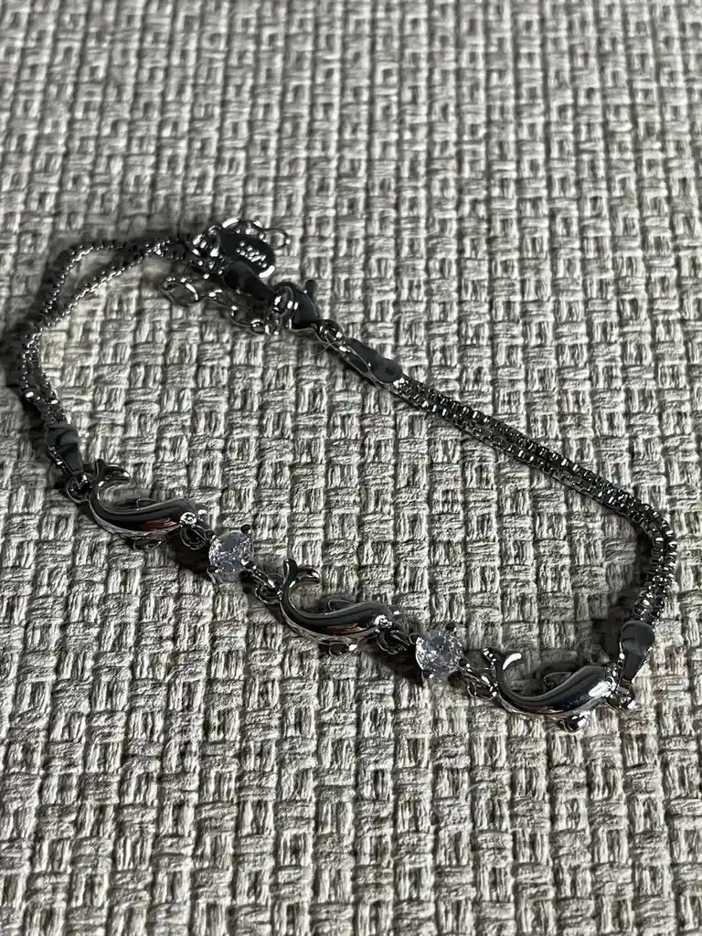 Pulsera Delfines En Rodio Y Circon Blanco