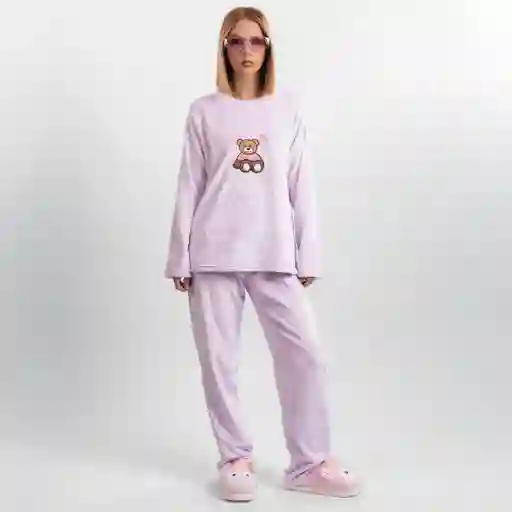 Pijama Térmica Bordada De Oso. Talla S Morado