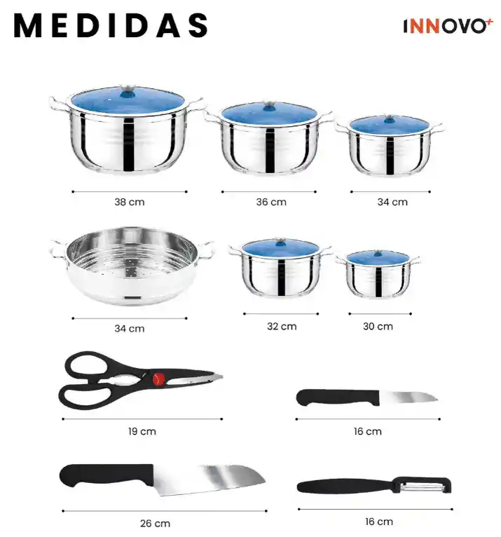 Juego De Ollas 52 Piezas Acero Quirúrgico Cocina Completa Madena Innovo