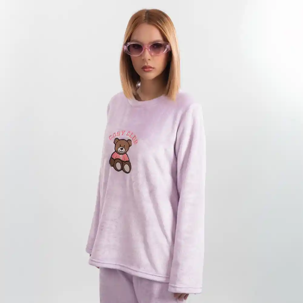 Pijama Térmica Bordada De Oso. Talla L Morado