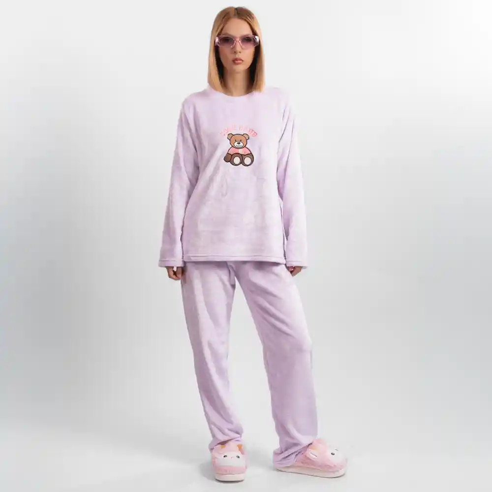 Pijama Térmica Bordada De Oso. Talla L Morado