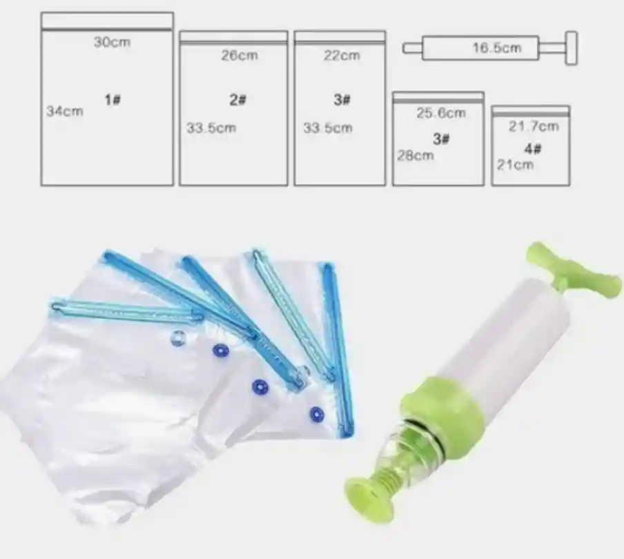 10 Bolsa Cierre Y Empaque Al Vacío Comida 26x28cm Y 2 Bombas