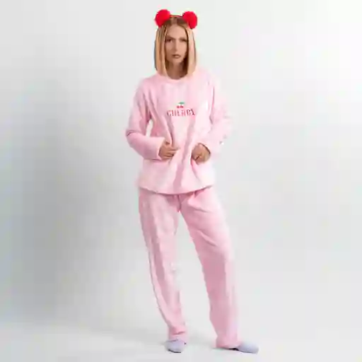 Pijama Térmica Bordada De Cherry. Talla S Rosado