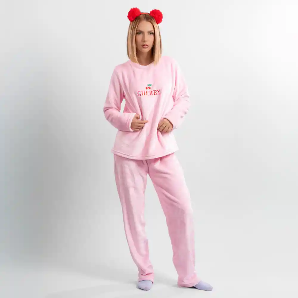 Pijama Térmica Bordada De Cherry. Talla S Rosado