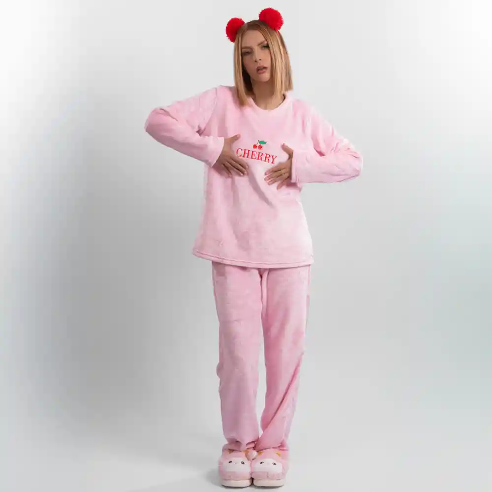 Pijama Térmica Bordada De Cherry. Talla S Rosado