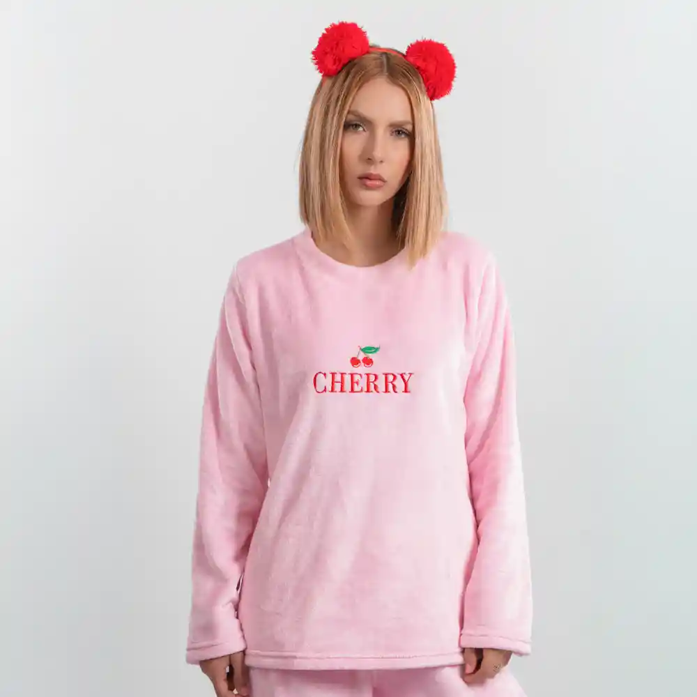 Pijama Térmica Bordada De Cherry. Talla S Rosado
