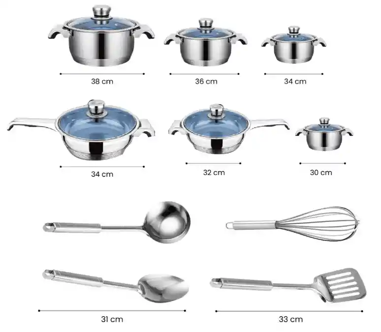 Juego De Ollas Y Sartenes 55 Piezas Acero Quirúrgico Inoxidable Premium Cook Ware